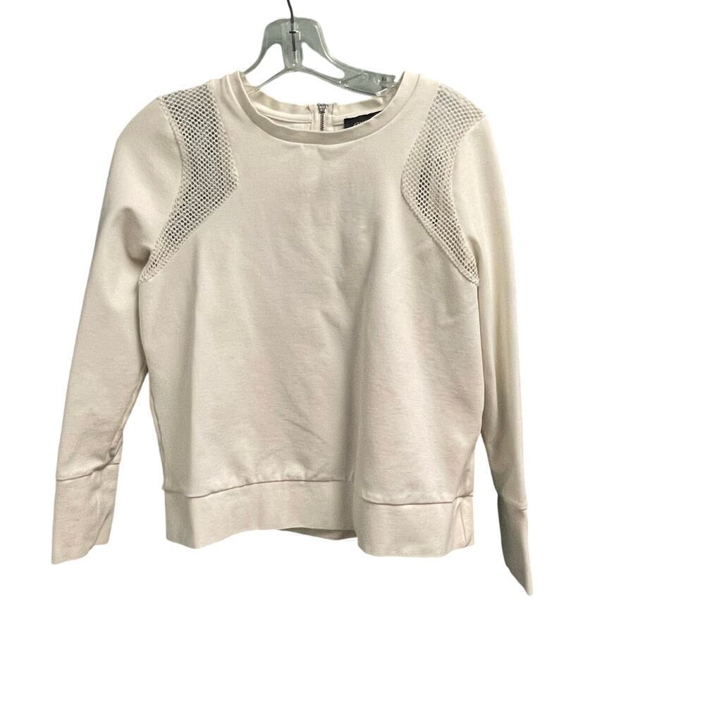 Grayson Size Small Stretch Shirt with Mesh Shoulder Accents Ivory
